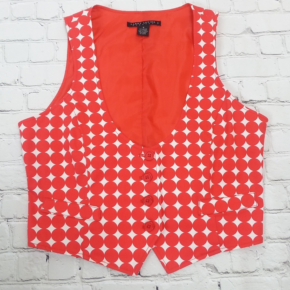 Button Up Vest Red White Polka Dot